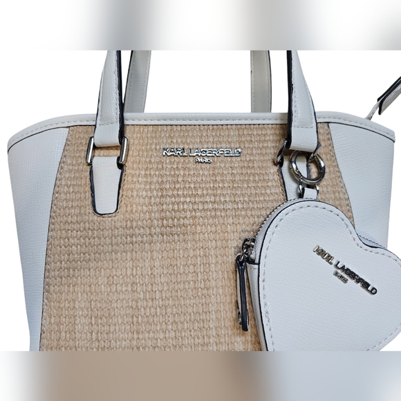 Karl Lagerfeld White Leather And Tan Tweed, Women's Shoulder/Cross Body, New! - Picture 2 of 9